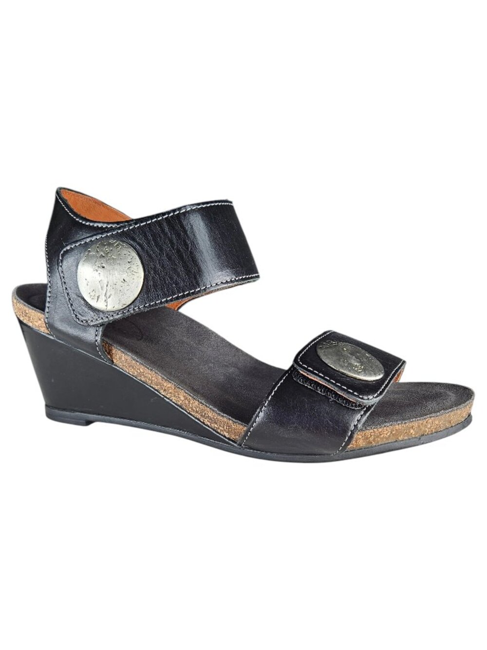 Taos Carousel 2 Leather Wedge Sandals, Black, Size US 7-7.5, EU 38
